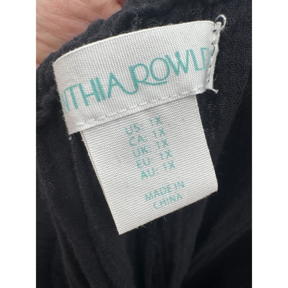 Cynthia Rowley Black Cotton Gauze Beach Pant 1X Pockets Elastic Waist Breathable - Picture 8 of 14